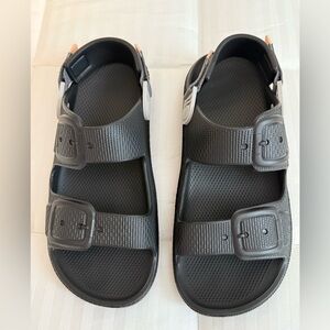 Black faux buckle sandals - Back velcro straps - Size 11